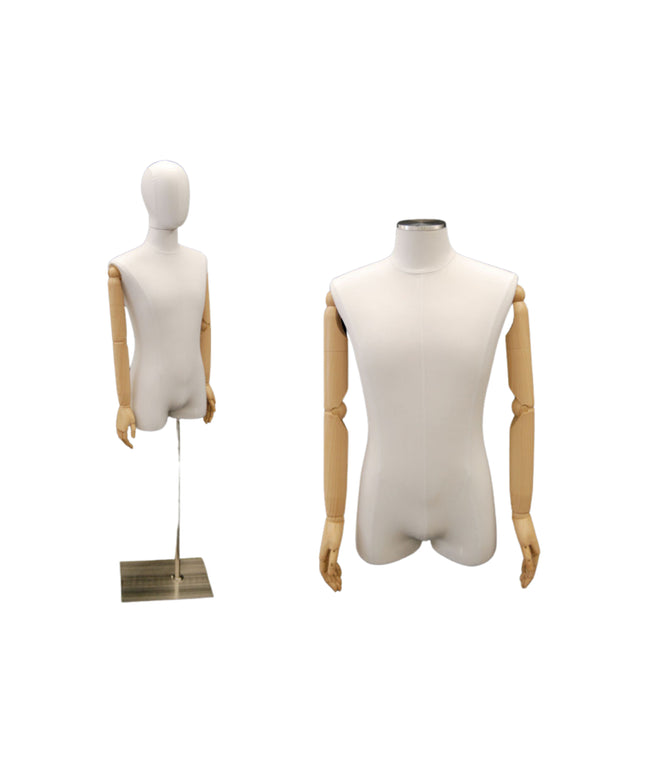Male Pure White Linen Dress Form with Arms (TMK-M1WLARM)