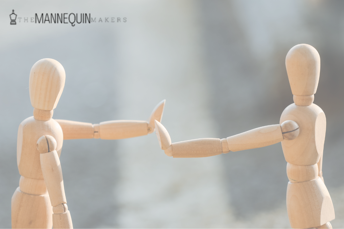 posable mannequin with stretched hands and bent wrists
