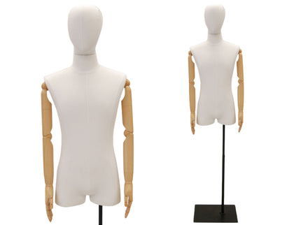 Male Pure White Linen Dress Form with Arms (TMK-M1WLARM)