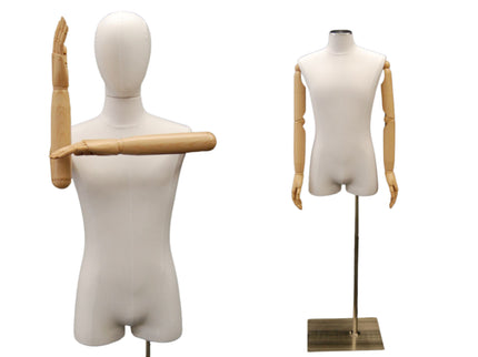 Male Pure White Linen Dress Form with Arms (TMK-M1WLARM)
