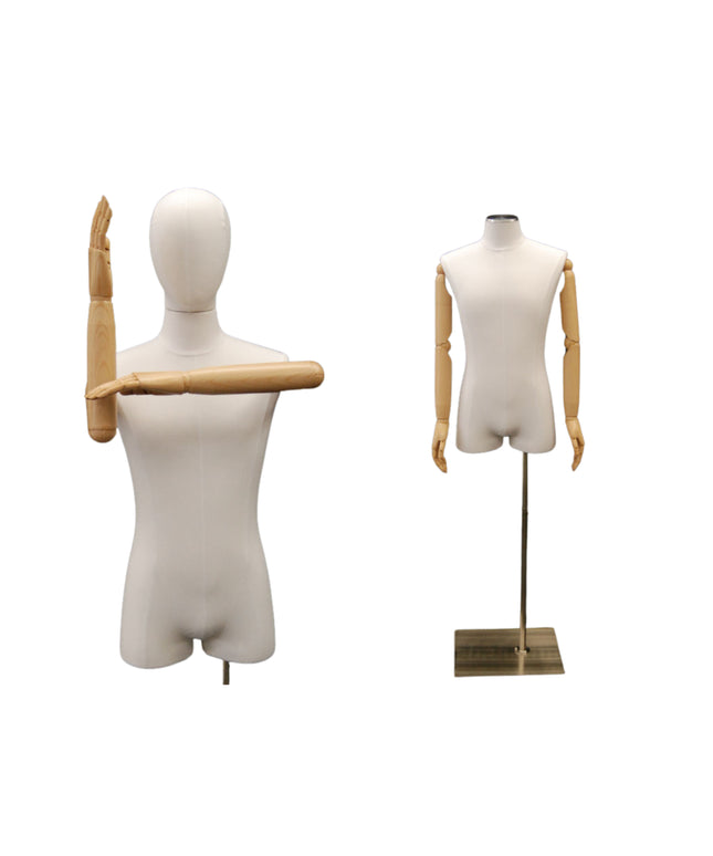 Male Pure White Linen Dress Form with Arms (TMK-M1WLARM)