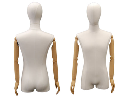 Male Pure White Linen Dress Form with Arms (TMK-M1WLARM)