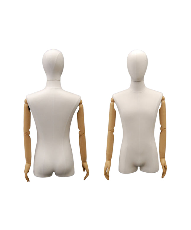 Male Pure White Linen Dress Form with Arms (TMK-M1WLARM)