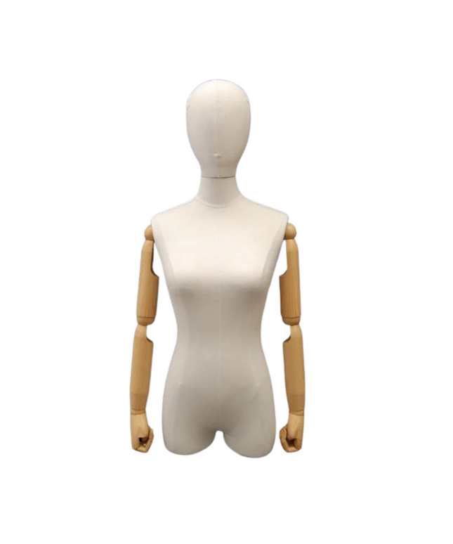 Female Pure White Linen Dress Form with Arms (TMK-JF-F1WLARM+BS-05)