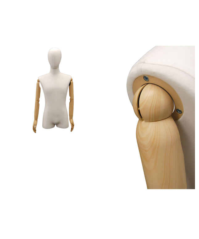 Male Pure White Linen Dress Form with Arms (TMK-M1WLARM)