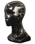Compact featured-face female head mannequin in glossy black, MH53-HB
