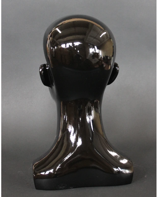 Compact featured-face female head mannequin in glossy black, MH53-HB