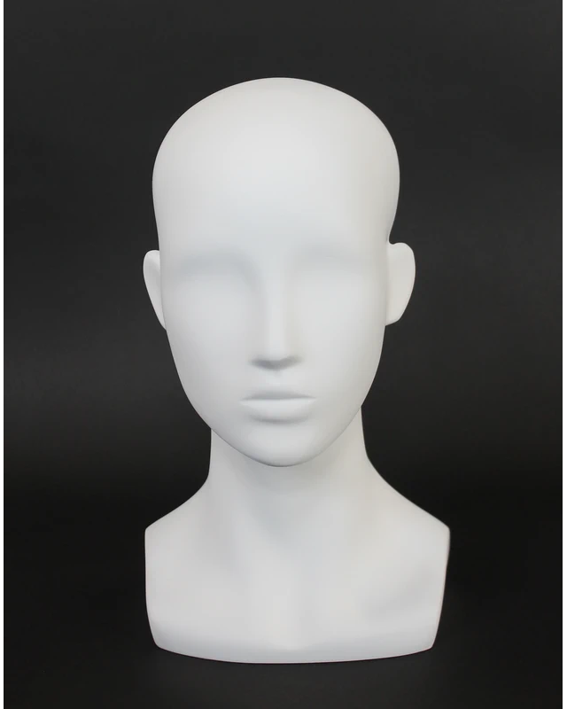 Compact featured-face female head mannequin in matte white, MH53-WT