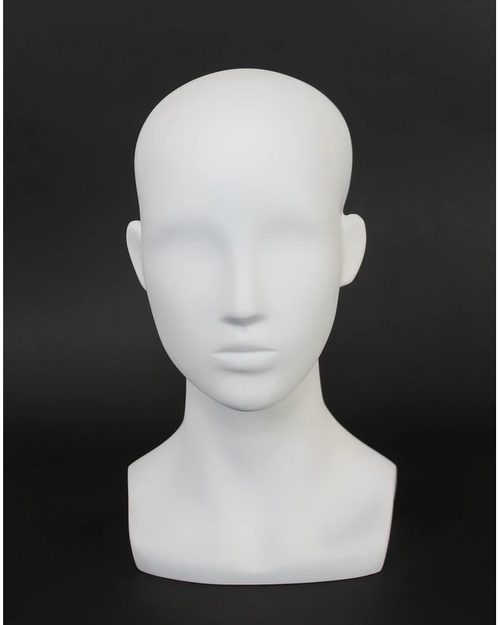 Compact featured-face female head mannequin in matte white, MH53-WT