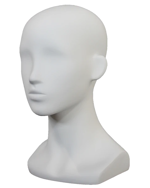 Compact featured-face female head mannequin in matte white, MH53-WT