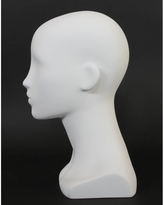 Compact featured-face female head mannequin in matte white, MH53-WT