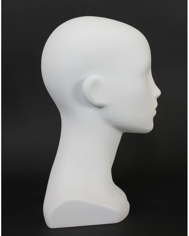Compact featured-face female head mannequin in matte white, MH53-WT