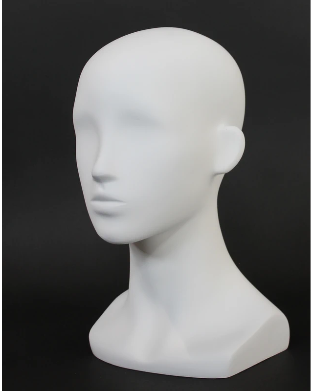 Compact featured-face female head mannequin in matte white, MH53-WT
