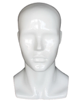 Compact featured-face male head mannequin in glossy white, MH8-GW