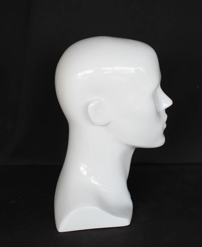 Compact featured-face male head mannequin in glossy white, MH8-GW