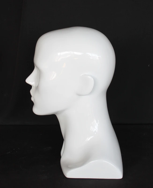 Compact featured-face male head mannequin in glossy white, MH8-GW