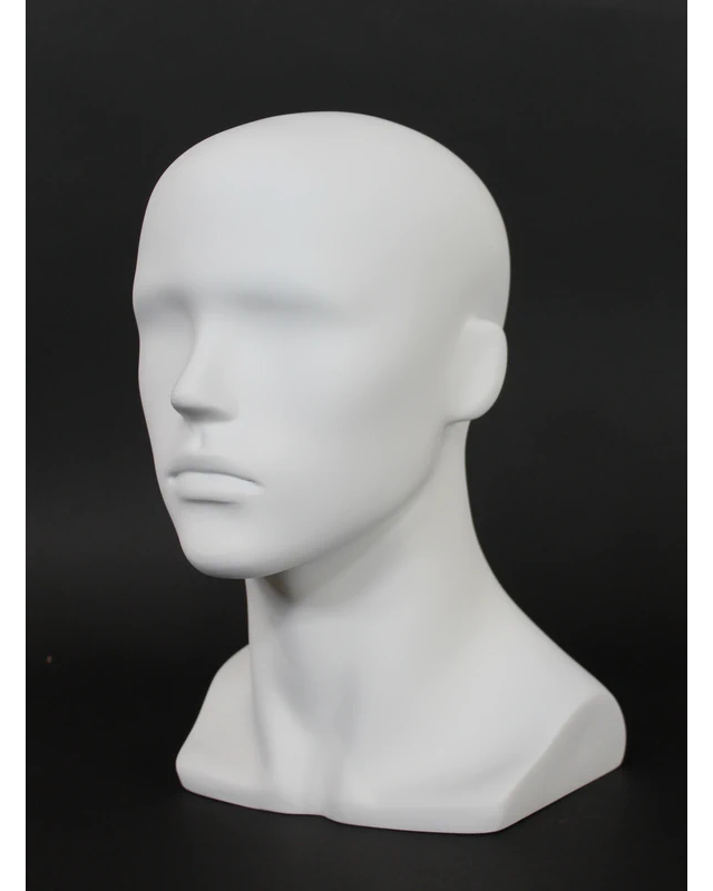 Compact featured-face male head mannequin in matte white, MH8-WT