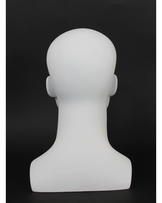 Compact featured-face male head mannequin in matte white, MH8-WT