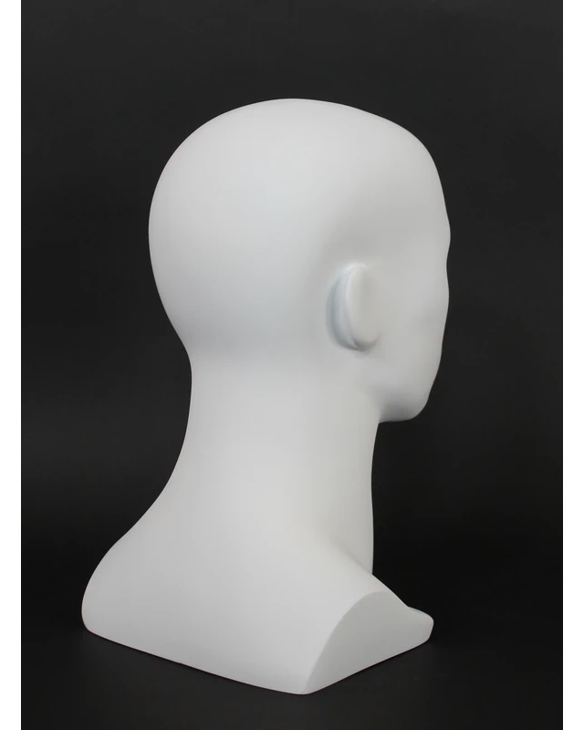 Compact featured-face male head mannequin in matte white, MH8-WT
