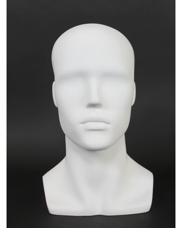Compact featured-face male head mannequin in matte white, MH8-WT