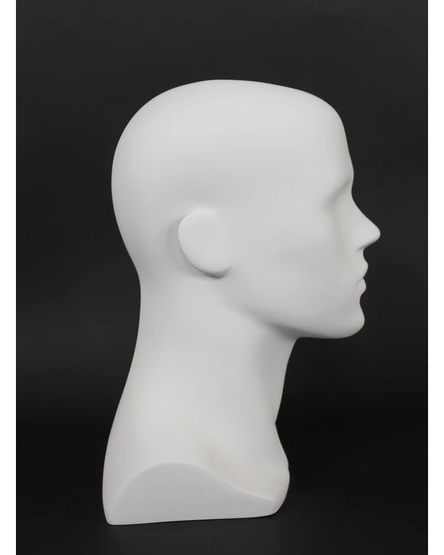 Compact featured-face male head mannequin in matte white, MH8-WT