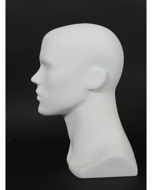 Compact featured-face male head mannequin in matte white, MH8-WT