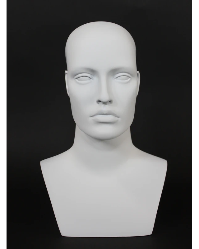 Detailed featured-face female head mannequin in matte white, MH27-WT