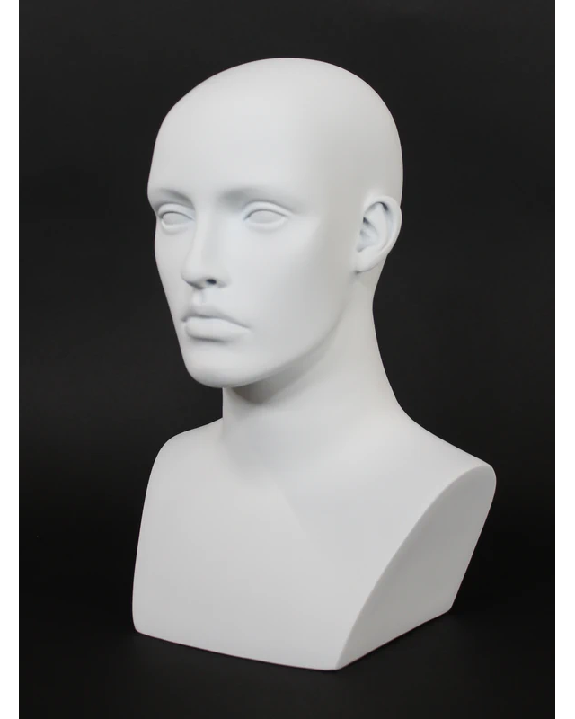 Detailed featured-face female head mannequin in matte white, MH27-WT