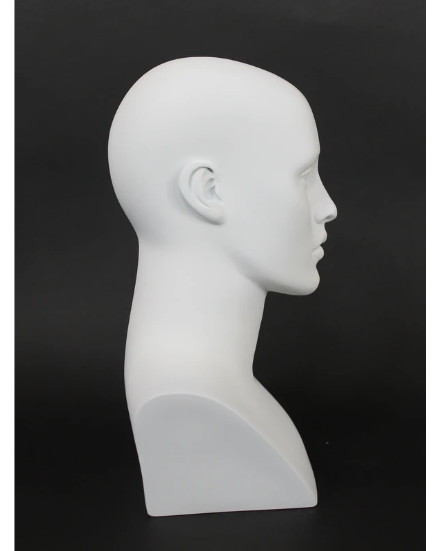 Detailed featured-face female head mannequin in matte white, MH27-WT