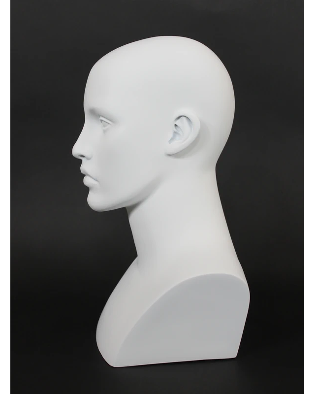 Detailed featured-face female head mannequin in matte white, MH27-WT