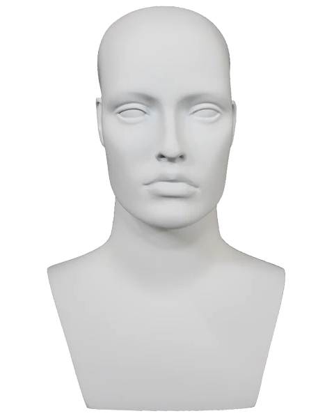Detailed featured-face female head mannequin in matte white, MH27-WT