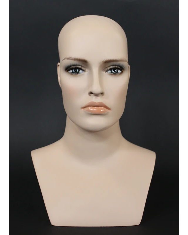 Realistic female head mannequin with face makeup in flesh tone, MH27-FT