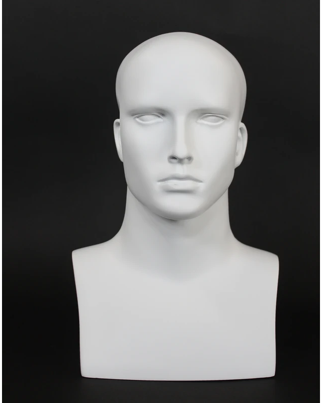 Featured-face male head mannequin in matte white, MH7-WT