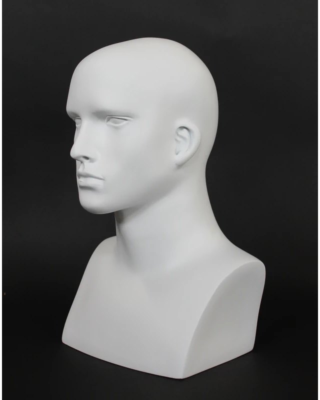 Featured-face male head mannequin in matte white, MH7-WT