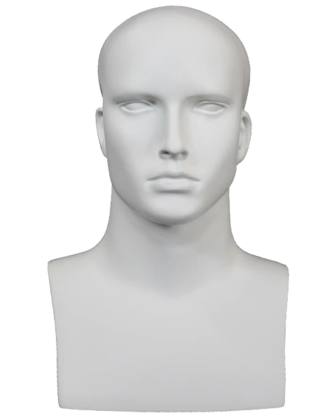 Featured-face male head mannequin in matte white, MH7-WT