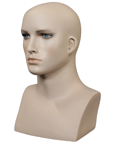Realistic male head mannequin with face makeup in flesh tone, MH7-FT