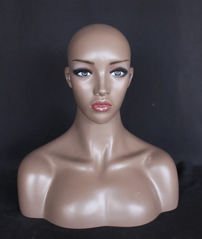 Realistic African American female head mannequin with face makeup, MH5-BK