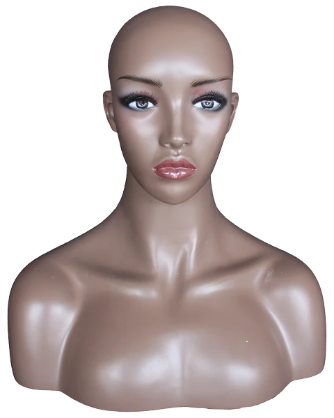 Realistic African American female head mannequin with face makeup, MH5-BK