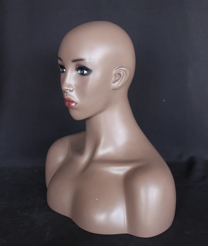 Realistic African American female head mannequin with face makeup, MH5-BK