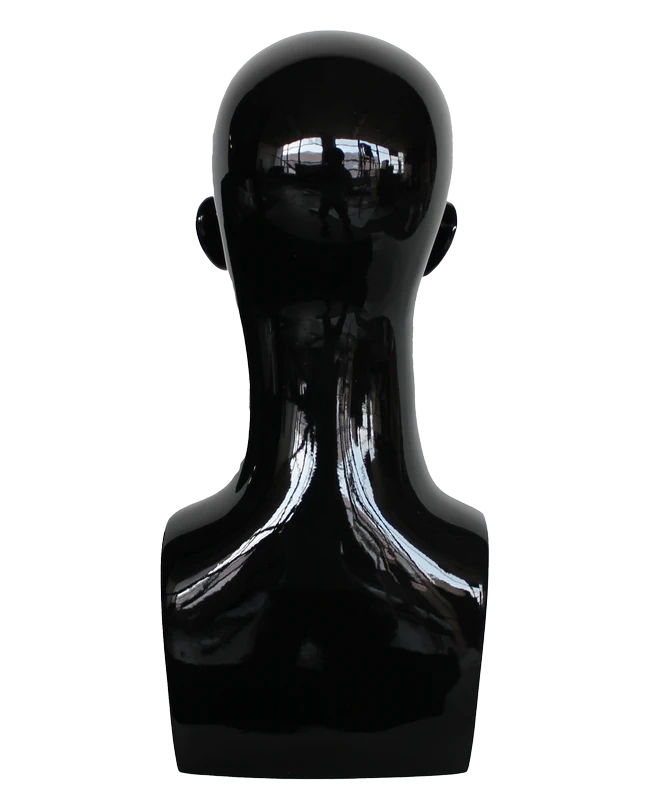 Tall featured-face male head mannequin in glossy black, MH9-HB