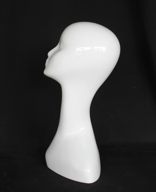 Abstract female head mannequin in glossy white, MH51E-GW