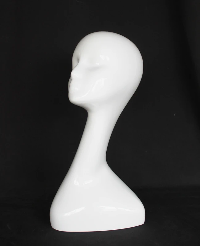 Abstract female head mannequin in glossy white, MH51E-GW