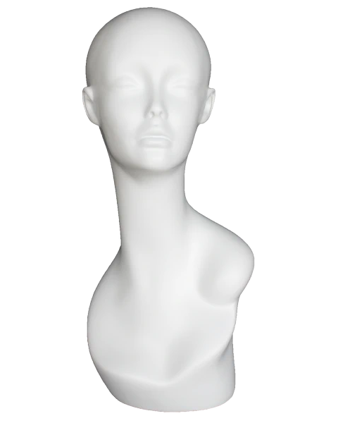 Featured-face female head mannequin in matte white, MH1-WT