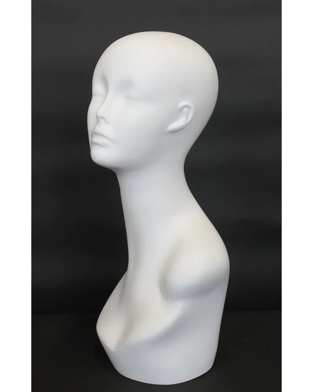 Featured-face female head mannequin in matte white, MH1-WT