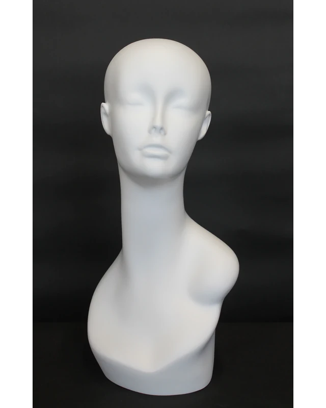Featured-face female head mannequin in matte white, MH1-WT