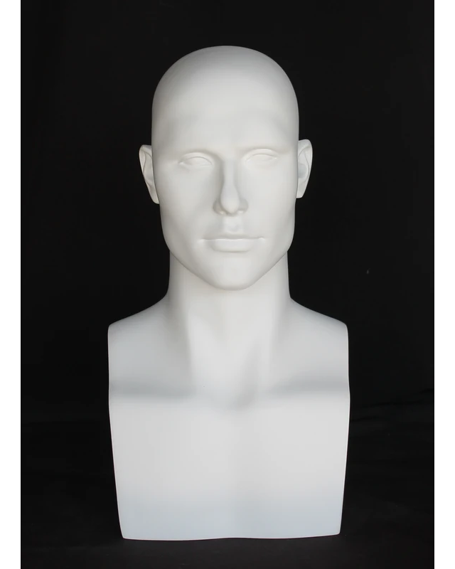 Tall featured-face male head mannequin in matte white, MH9-WT