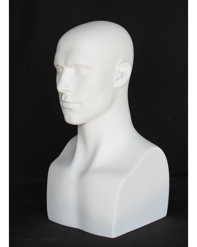 Tall featured-face male head mannequin in matte white, MH9-WT