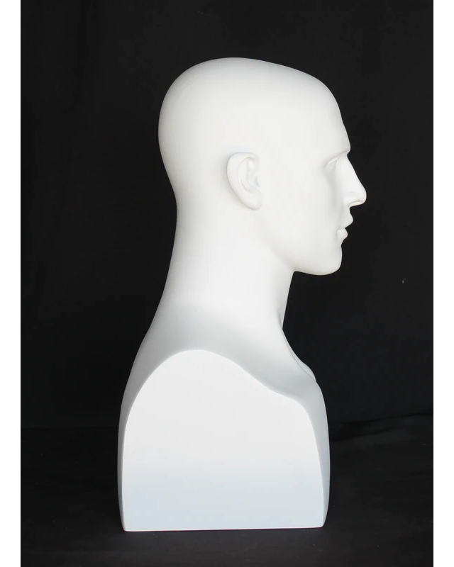 Tall featured-face male head mannequin in matte white, MH9-WT