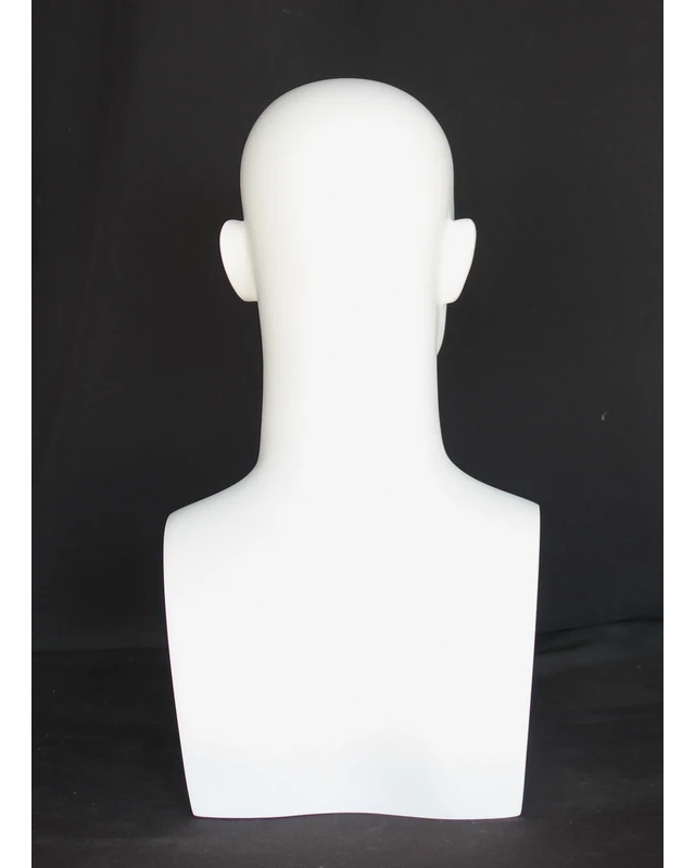 Tall featured-face male head mannequin in matte white, MH9-WT