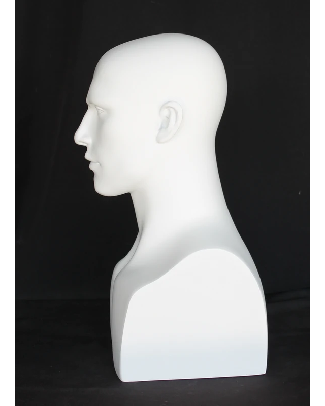Tall featured-face male head mannequin in matte white, MH9-WT